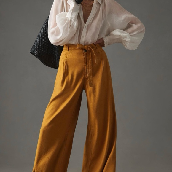By Anthropologie belted wide-leg pants in gold - Picture 3 of 6